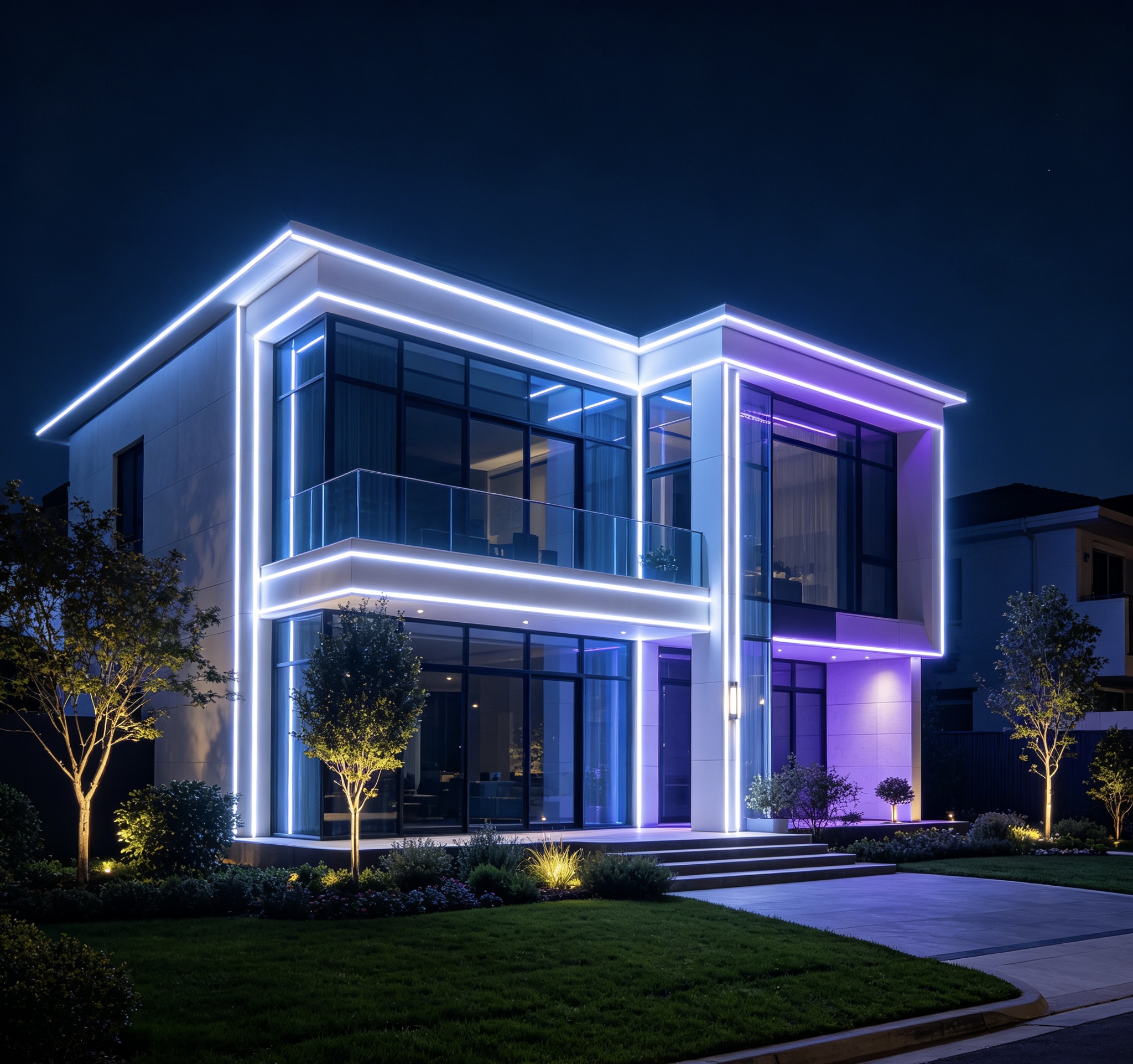 Architectural outline lighting on a modern building