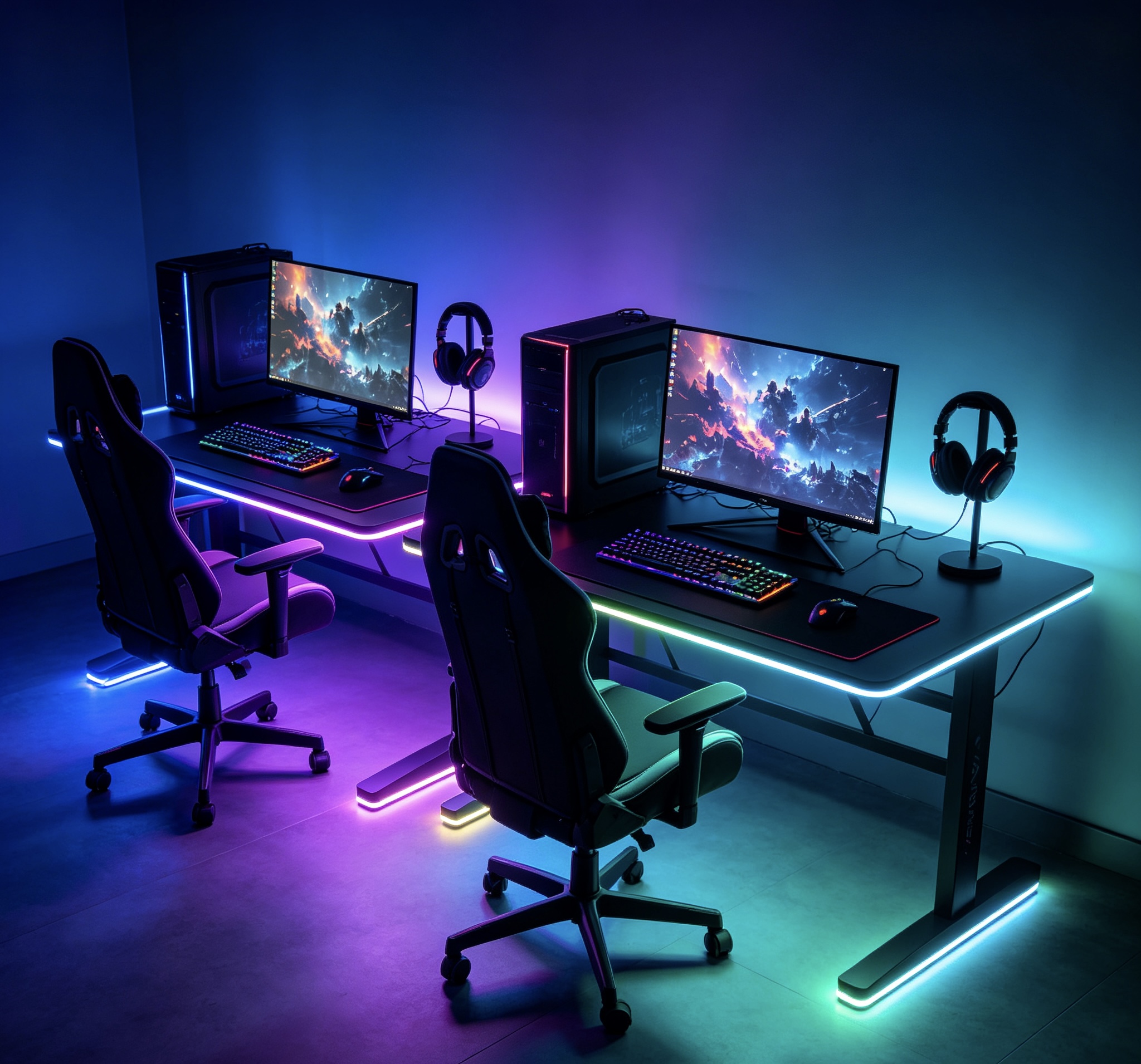 Immersive dual gaming-desk lighting