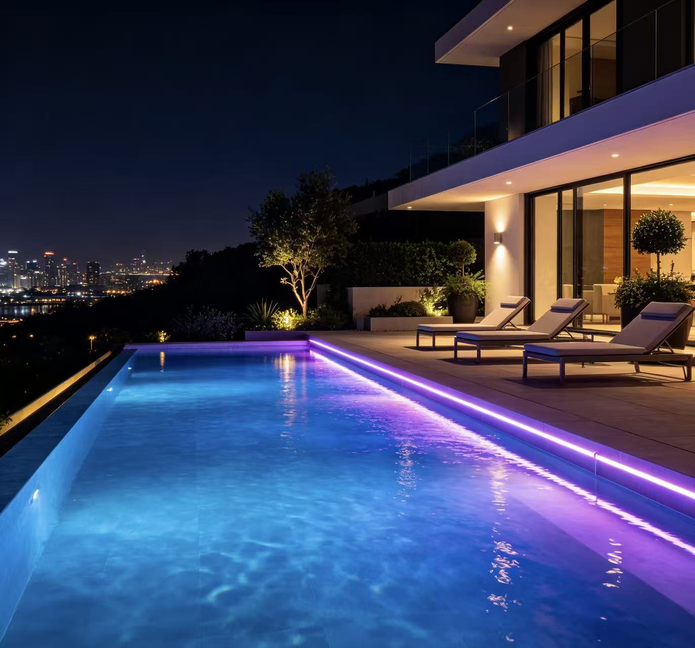 Waterproof ambient lighting at a residential pool